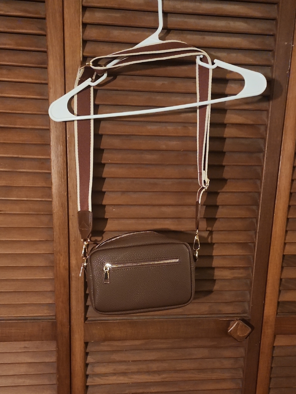 Women’s Brown Crossbody Bag with Striped Adjustable Strap